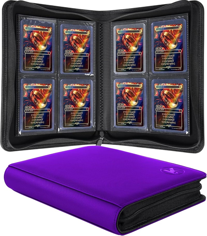 KUOOKING Toploader Binder, Holds 128+ Toploaders, 4 Pocket Top Loader Card Storage Case, Double-Sided Pockets for trading card in 3 x 4'' Toploaders (Pueple) - Image 1